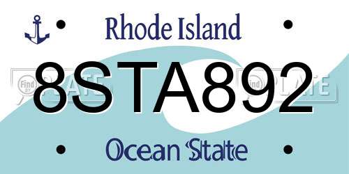 8STA892 Rhode Island License Plate