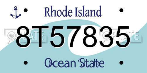 8T57835 Rhode Island License Plate