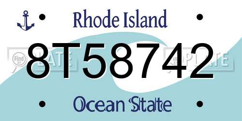 8T58742 Rhode Island License Plate