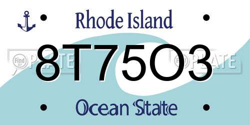 8T75O3 Rhode Island License Plate