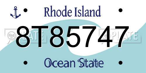 8T85747 Rhode Island License Plate