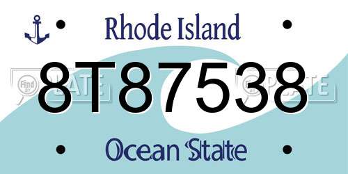 8T87538 Rhode Island License Plate