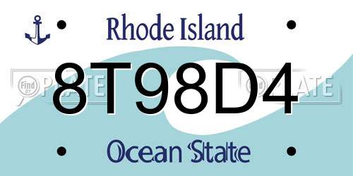 8T98D4 Rhode Island License Plate