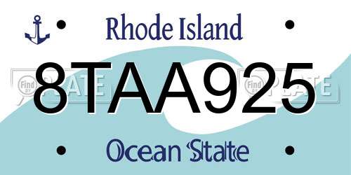 8TAA925 Rhode Island License Plate