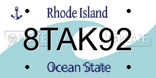 8TAK92 Rhode Island License Plate