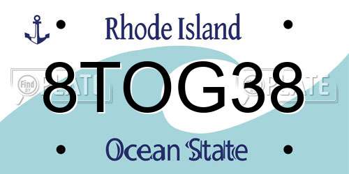 8TOG38 Rhode Island License Plate
