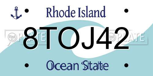 8TOJ42 Rhode Island License Plate