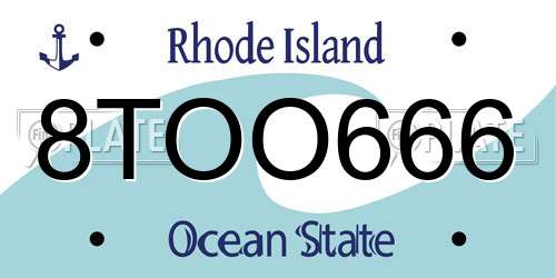 8TOO666 Rhode Island License Plate