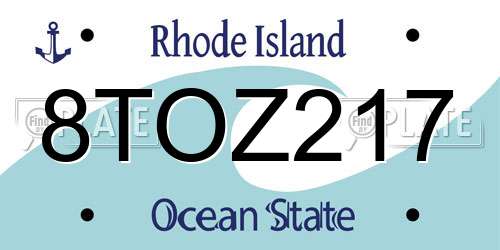 8TOZ217 Rhode Island License Plate