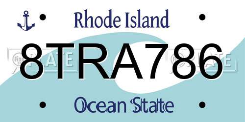 8TRA786 Rhode Island License Plate