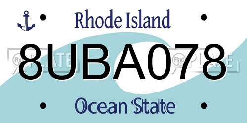 8UBA078 Rhode Island License Plate