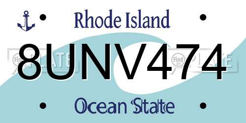 8UNV474 Rhode Island License Plate