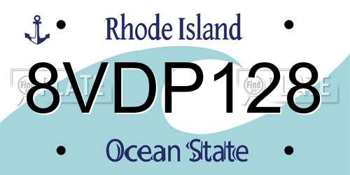 8VDP128 Rhode Island License Plate