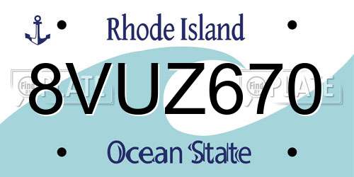 8VUZ670 Rhode Island License Plate