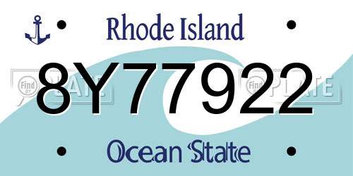 8Y77922 Rhode Island License Plate