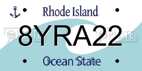 8YRA22 Rhode Island License Plate