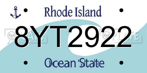 8YT2922 Rhode Island License Plate