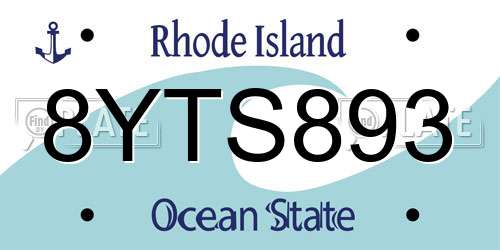 8YTS893 Rhode Island License Plate
