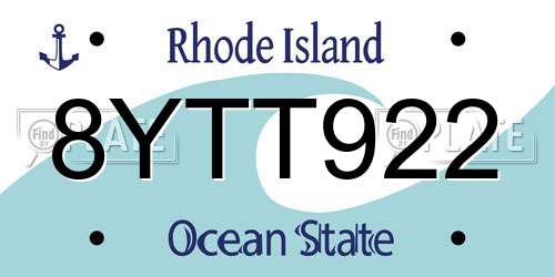 8YTT922 Rhode Island License Plate