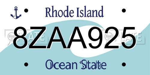 8ZAA925 Rhode Island License Plate