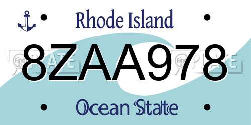 8ZAA978 Rhode Island License Plate
