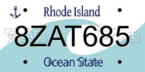 8ZAT685 Rhode Island License Plate