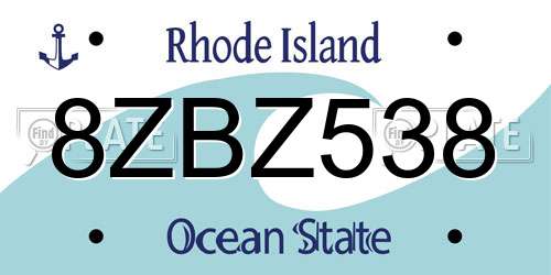 8ZBZ538 Rhode Island License Plate