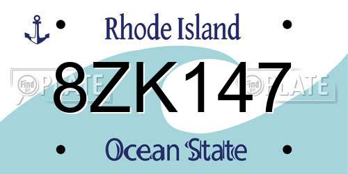 8ZK147 Rhode Island License Plate