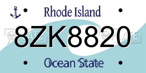 8ZK8820 Rhode Island License Plate