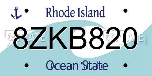 8ZKB820 Rhode Island License Plate