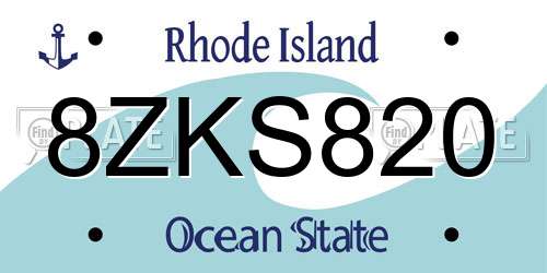 8ZKS820 Rhode Island License Plate