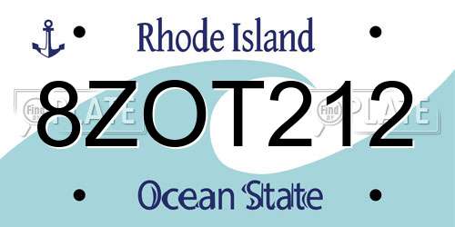 8ZOT212 Rhode Island License Plate