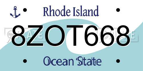 8ZOT668 Rhode Island License Plate