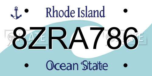 8ZRA786 Rhode Island License Plate