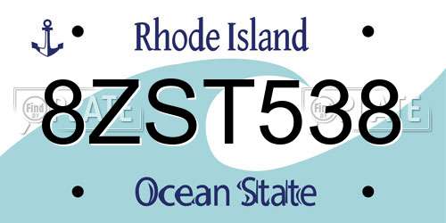 8ZST538 Rhode Island License Plate