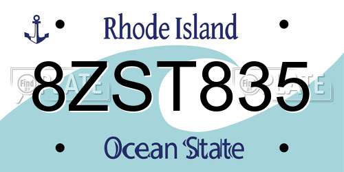 8ZST835 Rhode Island License Plate