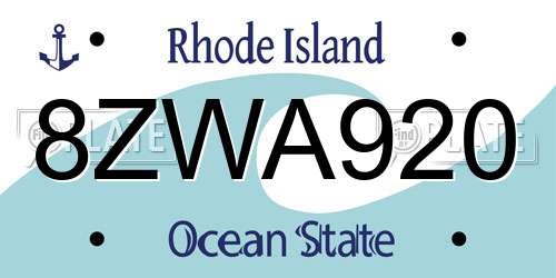 8ZWA920 Rhode Island License Plate