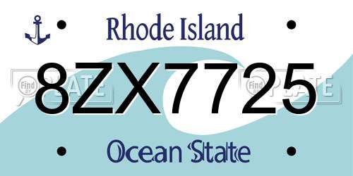 8ZX7725 Rhode Island License Plate