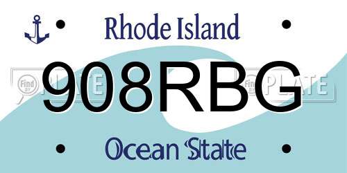 908RBG Rhode Island License Plate