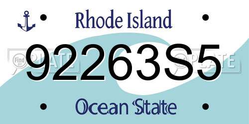 92263S5 Rhode Island License Plate