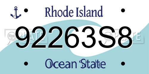 92263S8 Rhode Island License Plate