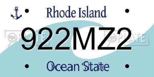 922MZ2 Rhode Island License Plate