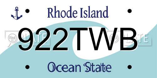 922TWB Rhode Island License Plate