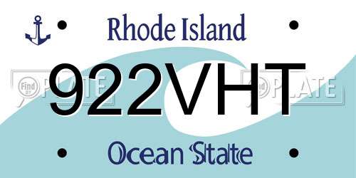 922VHT Rhode Island License Plate
