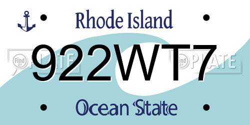 922WT7 Rhode Island License Plate