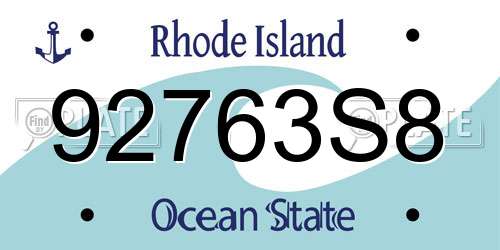 92763S8 Rhode Island License Plate