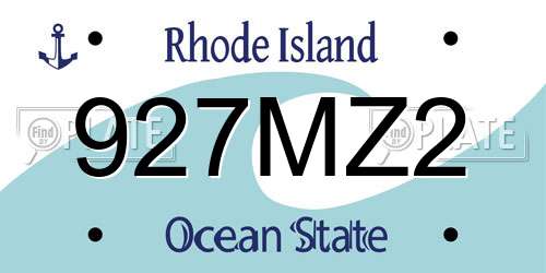 927MZ2 Rhode Island License Plate