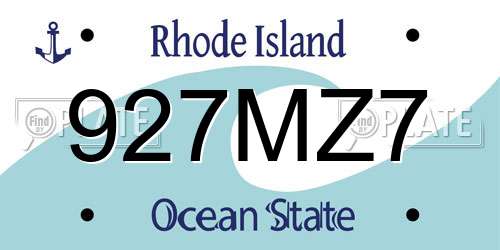927MZ7 Rhode Island License Plate