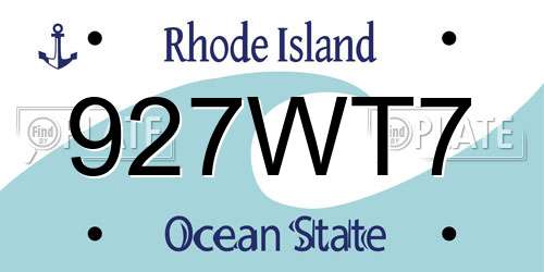 927WT7 Rhode Island License Plate