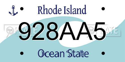 928AA5 Rhode Island License Plate